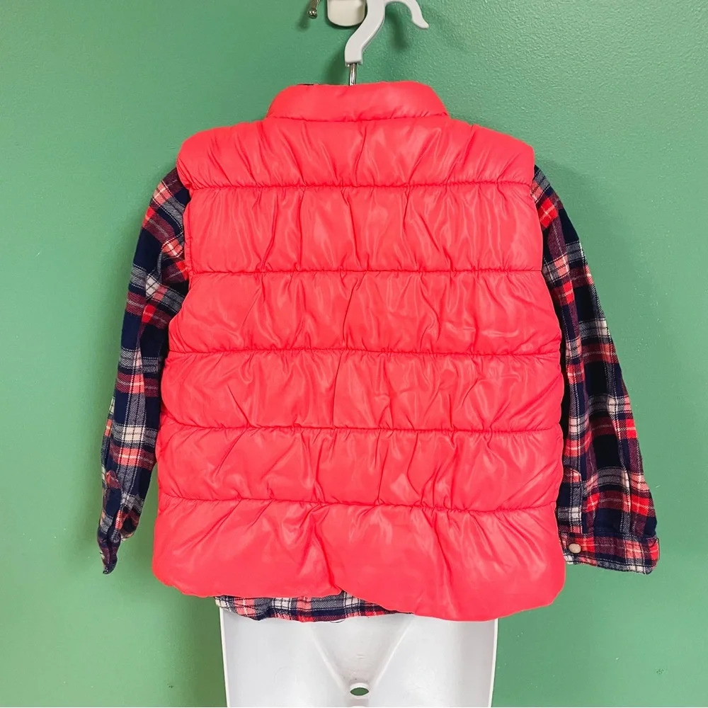 Carters Pink & Navy Plaid Flannel & Puffer Vest Outfit Toddler Girls Size 4T